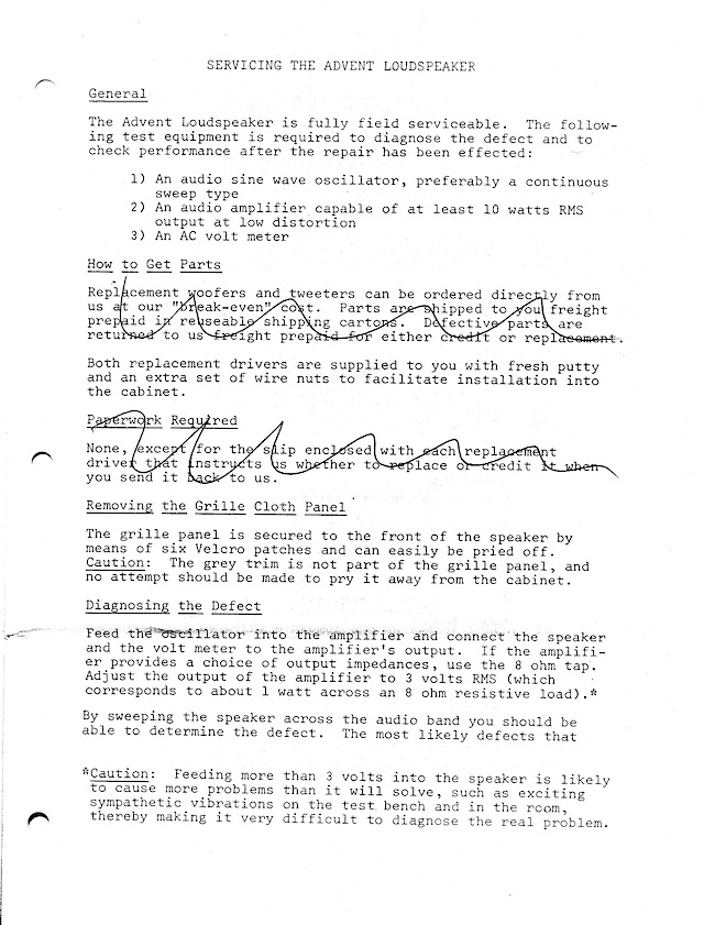 Servicing the Advent Loudspeaker pg1 300